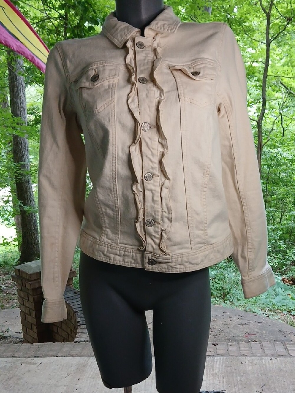 Talbots Cream Ruffle-Front Jean Jacket,szL - Picture 5 of 13